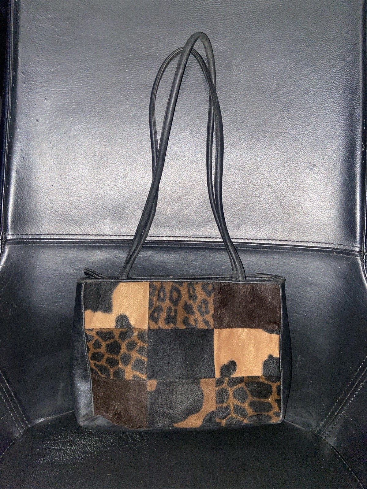 Black Patchwork Cheetah/ Leopard Purse Shoulder B… - image 1