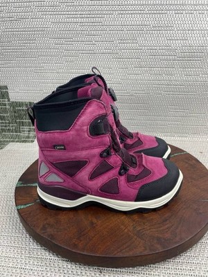 Ecco Boots Girls Size 4 Us Snow Mountain Pink Leather Ankle BOA Fastener Winter