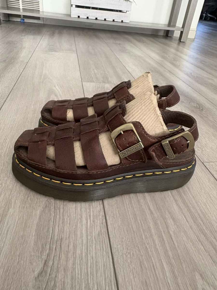 Y2K Dr Martens Mens 12 Brown Leather Platform Sandals 8092 Chunky Vtg Sz 8 - Dr. Martens 8092 Fisherman main image 3