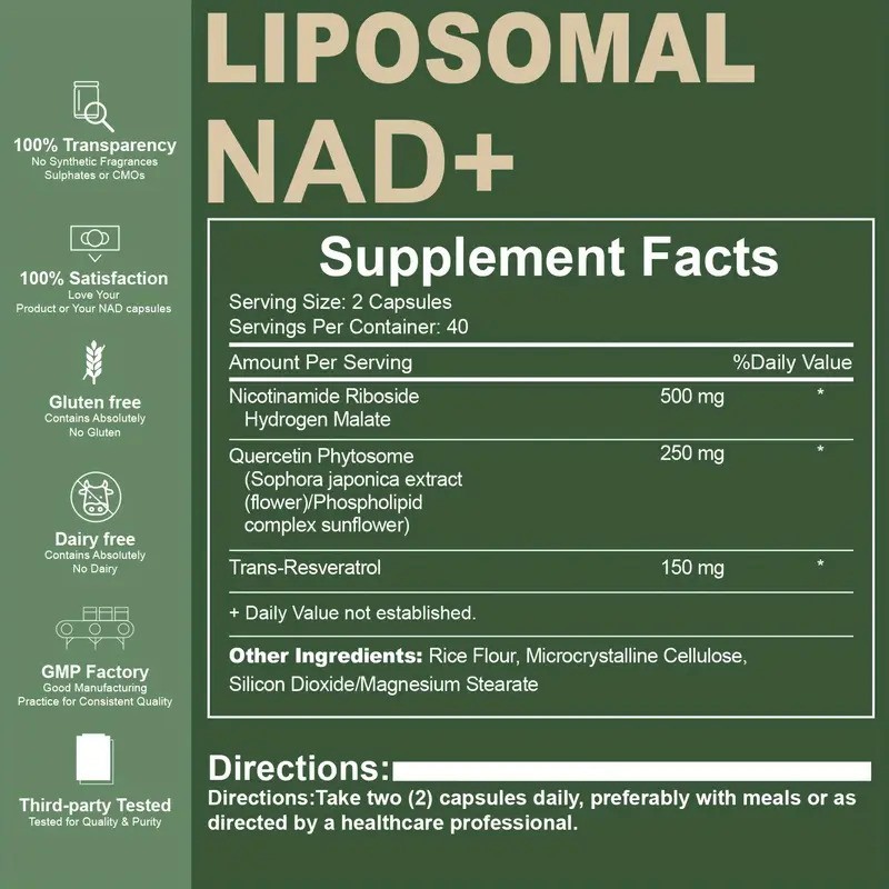 NAD+ Supplement for Anti-Aging Energy Focus & Nicotinamide Riboside Resveratrol