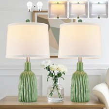 22.5in Ceramic Table Lamps Set of 2 Green Bedside Lamps w/ LED Bulbs