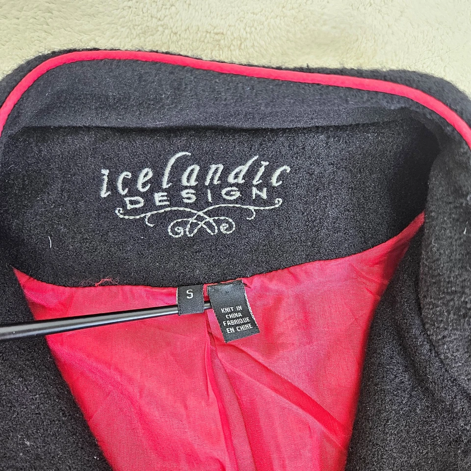 Abrigo de diseño islandés 100 % lana militar artístico botones gótico negro rojo para mujer S Foto 3 de 4