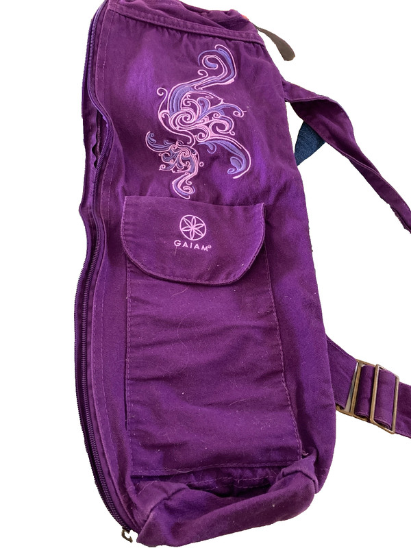 Gaiam Embroidered Yoga Mat Bag Purple Pocket Strap Red Flower Gym Canvas Stitch