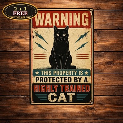 Property Protected by Cat Security Guard Funny Animal Alert Metal Sign 8x12