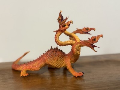 Plastoy Mythical Dragons 9  Orange Hydra 4 Headed Dragon Figure J8
