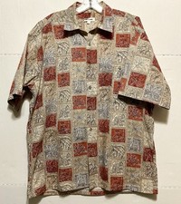 Pierre Cardin Button Down Shirt Men's Size L Hawaiian Short Sleeve Leaf Print