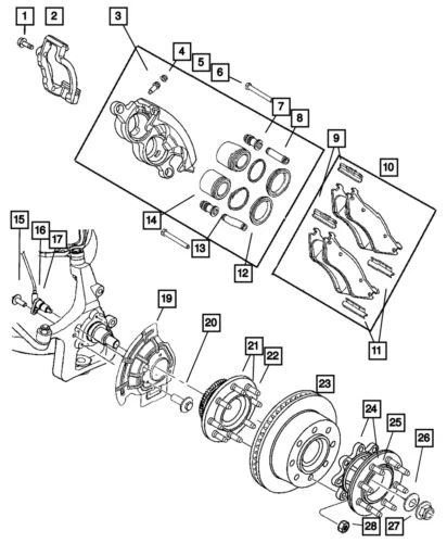 Pinza de freno de disco delantera izquierda original Mopar 2001-2002 Dodge Ram 2500 5015253AA Foto 2 de 2