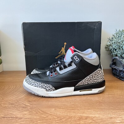 NIKE AIR JORDAN III 3 RETRO OG BG BLACK FIRE RED CEMENT GREY Size
