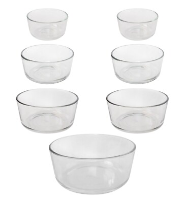 Pyrex 7 Clear Glass Bowls Bundle for 1-cup, 2-cup, 4-cup, 6/7-cup 