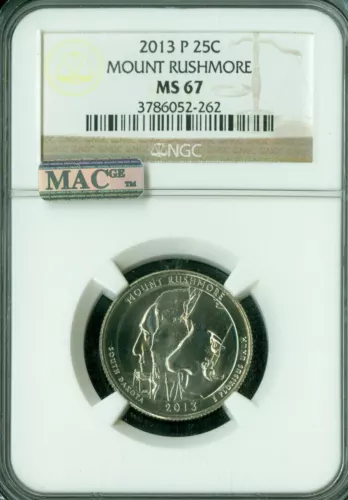 2013 P MOUNT RUSHMORE PARK white label QUARTER NGC MS67 2ND FINEST MAC SPOTLESS*
