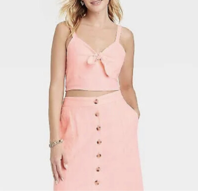Women s Universal Thread Sleeveless Cropped Linen Blend Pink Bow Top XXL NWT