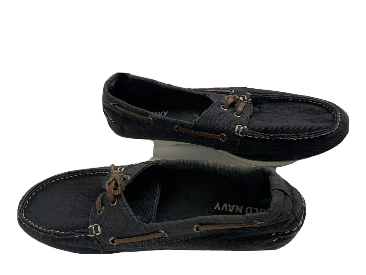 OLD NAVY Mens Gray Sz10 Boat Shoes Canvas w Leather Lace Casual