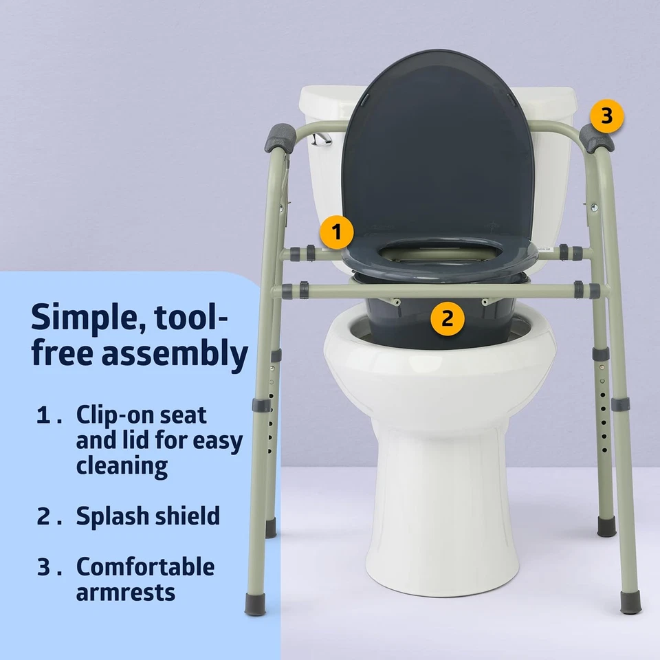 Medline 3-In-1 Steel Adjustable Bedside Commode W/ Microban Protection, Portable - Image 2 of 4
