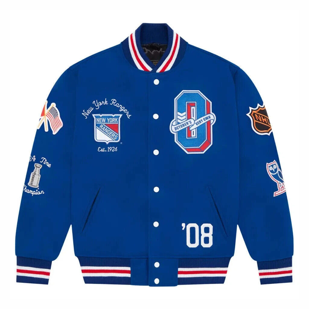 New York Rangers The Original Six  Blue Snap Varsity Jacket