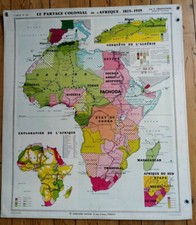 SUPERBE GRANDE CARTE SCOLAIRE ANCIENNE "PARTAGE COLONIAL DE L' AFRIQUE" VINTAGE