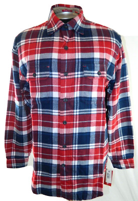 Men's Flannel Shirt NEW IZOD Button Up Red White & Blue Plaid Tag S Sleeve 32/33