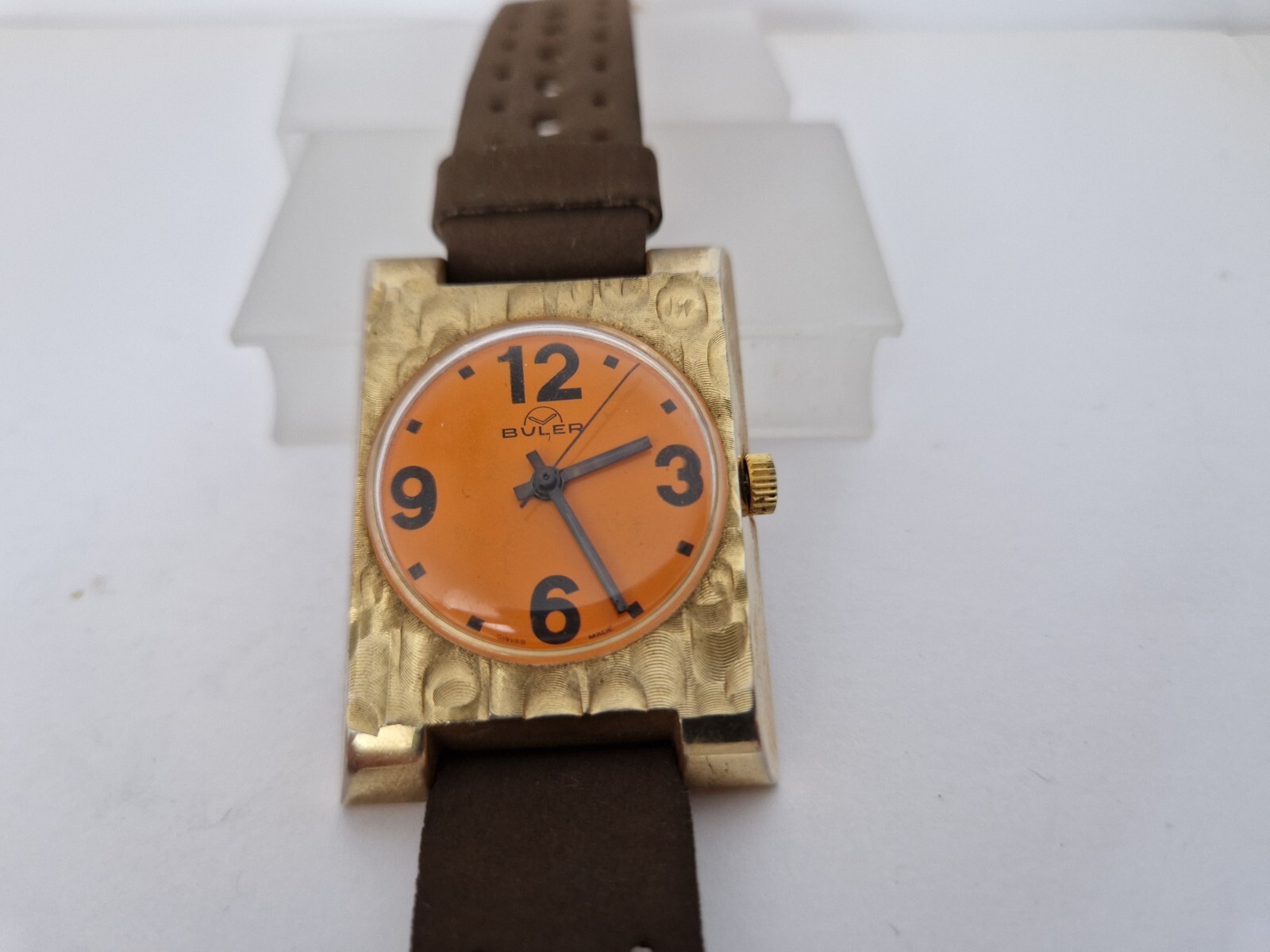 BULER Rectangular Orange Dial -Gold Plated - Mech… - image 9