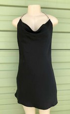 New Zara Woman Black Mini Slip Camisole Dress Beaded Straps V Neck Size L