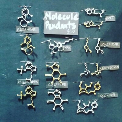DOPAMINE SEROTONIN Molecule DNA genetic structure pendant necklace BRASS India