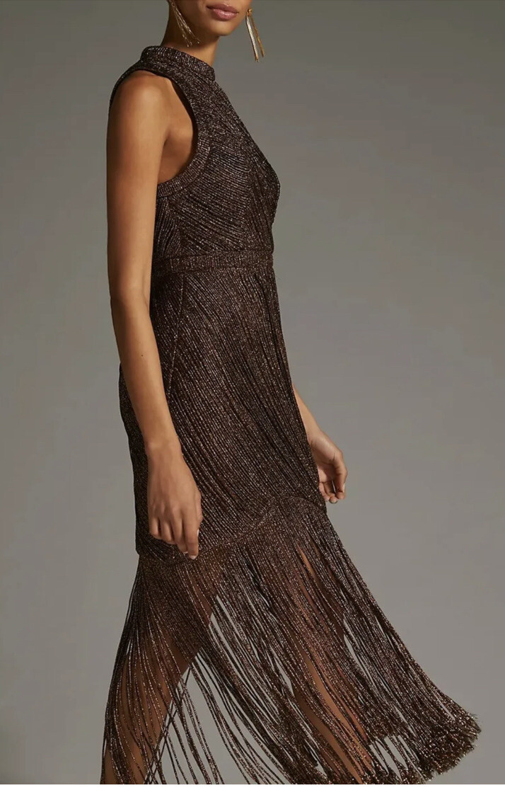not so serious by pallavi mohan fringed halter dress Anthropplogie Size 20 W promote