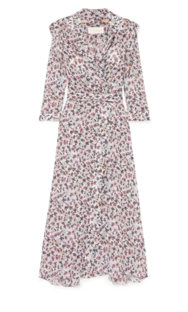 Chloe — CHLOE Gray Floral Scalloped Georgette Maxi Tie Waist Wrap Dress Duster 10US 42FR