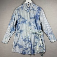 Free People Dress Womens XS Blue Striped Clouds Bow Tie Dress Shirt Nola Wrap