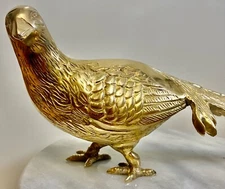 Vintage Large Solid Brass Pheasant Peacock Bird Figurine Statue 12'' 1970s