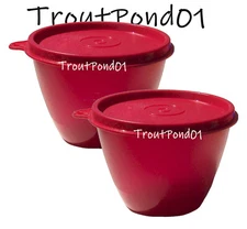 TUPPERWARE Refrigerator Bowls 14 oz Reddish Red Leftovers Nesting Stacking Set 2