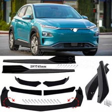 For Hyundai Kona Front Bumper Lip Spoiler Body Kit+Side Skirt Glossy blk