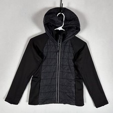 Athleta Girls Fleece Hooded Full Zip Jacket Size Small 7 Quilted Running Black