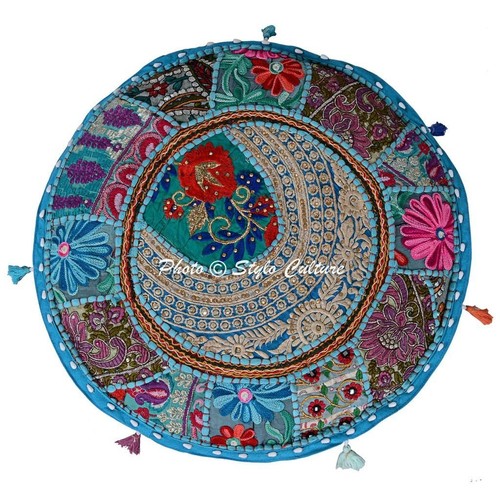 Ethnic Vintage Beanbag Footstool Cover Round Boho Patchwork Pouffe Home Decor - Picture 2 of 2