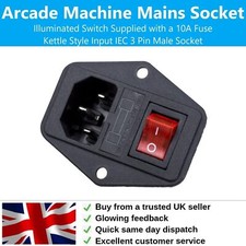 Arcade Rocker Switch IEC320 C14 Fused Socket 250V 10A Panel Mount Kettle Type