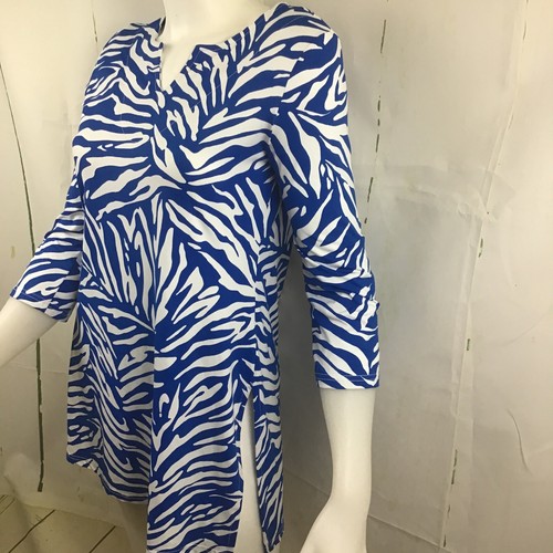 Keylime & Pink Womens Blue/White 3/4 Sleeve Animal Print Swim Coverup Dress Sz.L - Picture 4 of 11