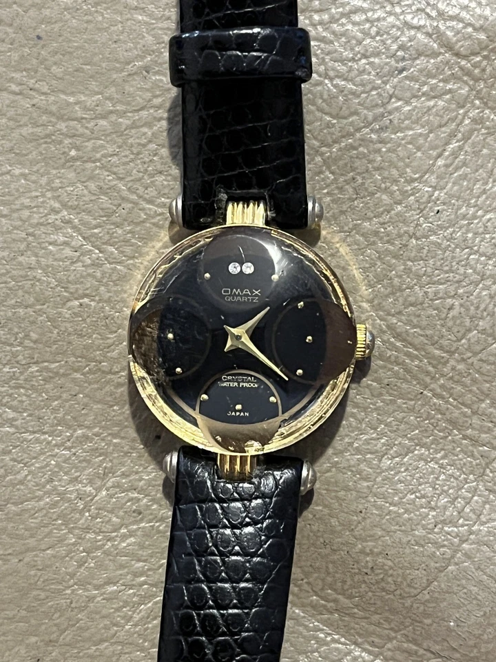 Vintage watch Omax quartz crystal lizard grain strap gold plated  - Image 2 of 4