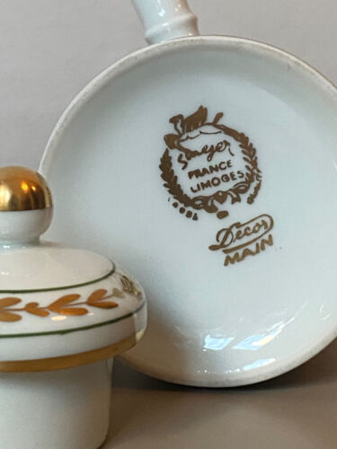 FRANCE Singer LIMOGES tete-a-tete Goldrand Paint Main Blumenmotiv Moccakanne - Bild 11 von 14