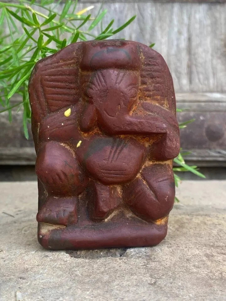 Antigua estatuilla de Ganesh del dios hindú tallada en arenisca natural hecha a mano de 1700 rara Foto 3 de 4