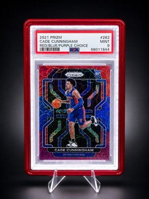 2021 Prizm Cade Cunningham Rookie Red Blue Purple Choice 2/15 Jersey Match PSA 9