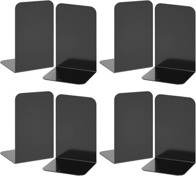Bookends 4 Pairs, Black Metal Book Ends, Bookends for Shelves, Book Stopper for