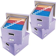 File Organizer Box - Set of 4 Collapsible Decorative Linen Filing Storage Han...