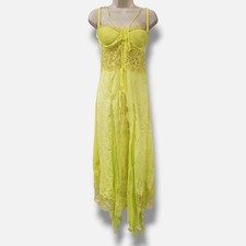 Versace Women's Yellow Silk Sheer-Lace Asymmetric Satin Wrap Dress Size 44