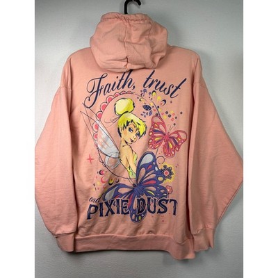 Disney Tinkerbell Hoodie Womens L Pink EUC Faith Trust Pixie Dust Graphic