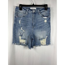 Risen Jeans Womens Distressed High Rise Denim Shorts Medium Wash RDS1306 Size L