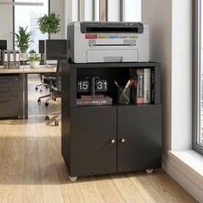 Heavy Duty Metal Printer Stand with Wheel Storage Cabinet w/ Doors Open Shelf🔥