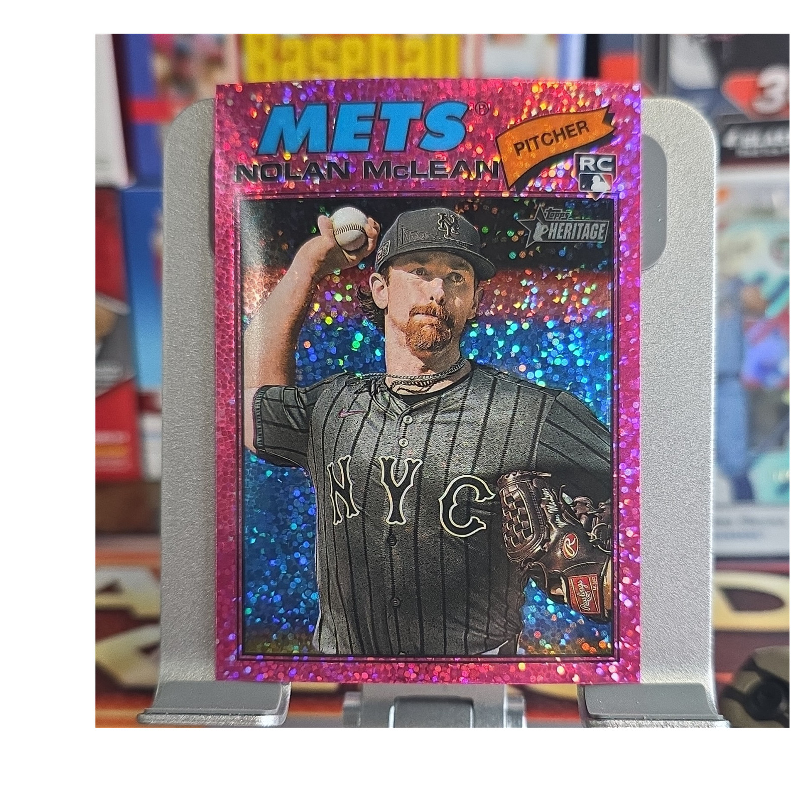 Topps Heritage 2026 Nolan McLean RC Chrome Pink Sparkle Refractor #150 Mets
