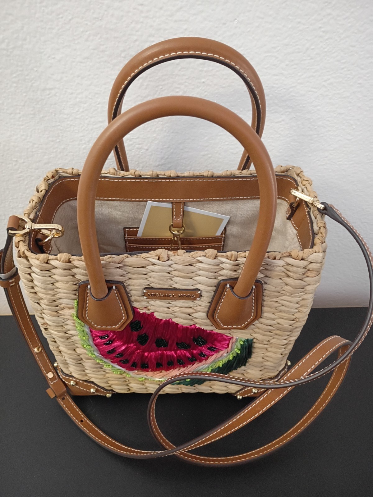 Michael Kors Malibu Medium Woven Messenger Bag In Natural Straw NWT thumbnail 2