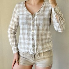 Mng 100% Linen Blouse Womens 2 Check Gingham ...