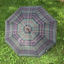 Ralph Lauren Plaid Umbrella Gold Accents Classic Style For Rainy Days