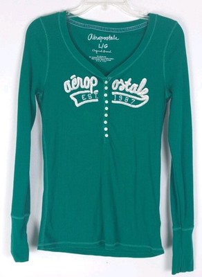 Aeropostale 90's Y2K Waffle Knit Henley Womens L Spell Out Elena Gilbert Bella