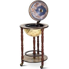 B2X Globe Bar Solid Wood Mini Home Bar Bottle Rack Mobile Wine Storage 33cm Map