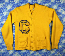 Vintage All Wool Men L Wool Cardigan V-Neck letterman Patch vintage 1950s-1960s